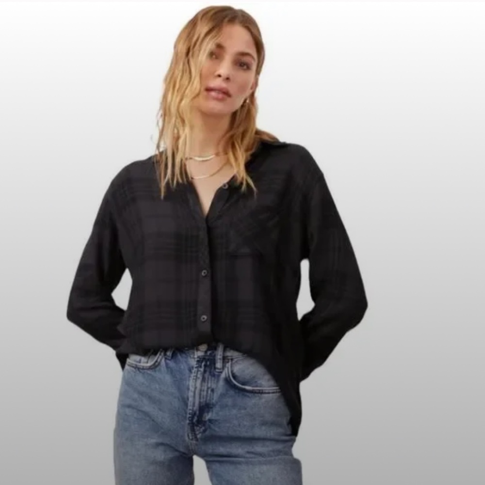✨ Rails Hunter Plaid Button-Up Shirt Onyx Jet Shirt Charcoal Gray Black - Picture 2 of 12